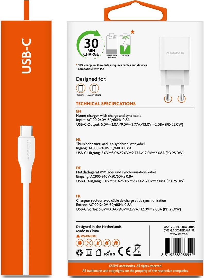 Xssive 25W PD3.0 Super Fast Charger with C-C Cable XSS-AC66NW - Wit