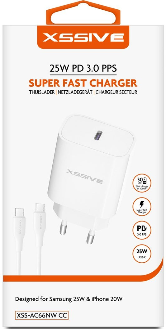 Xssive 25W PD3.0 Super Fast Charger with C-C Cable XSS-AC66NW - Wit
